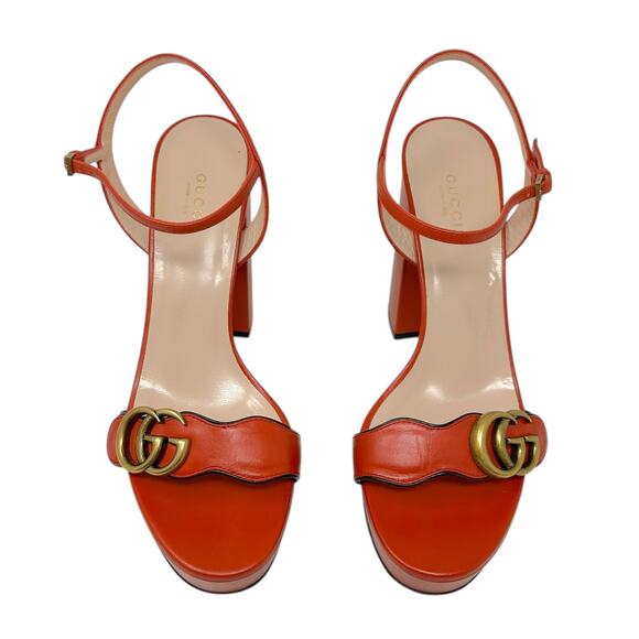 Gucci Double G Marmont Platform GG Sandals Heels Orange 39 - Picture 2 of 8